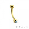 GOLD PVD PLATED OVER 316L SURGICAL STEEL EYEBROW WITH COLOR GEMS (external thread)